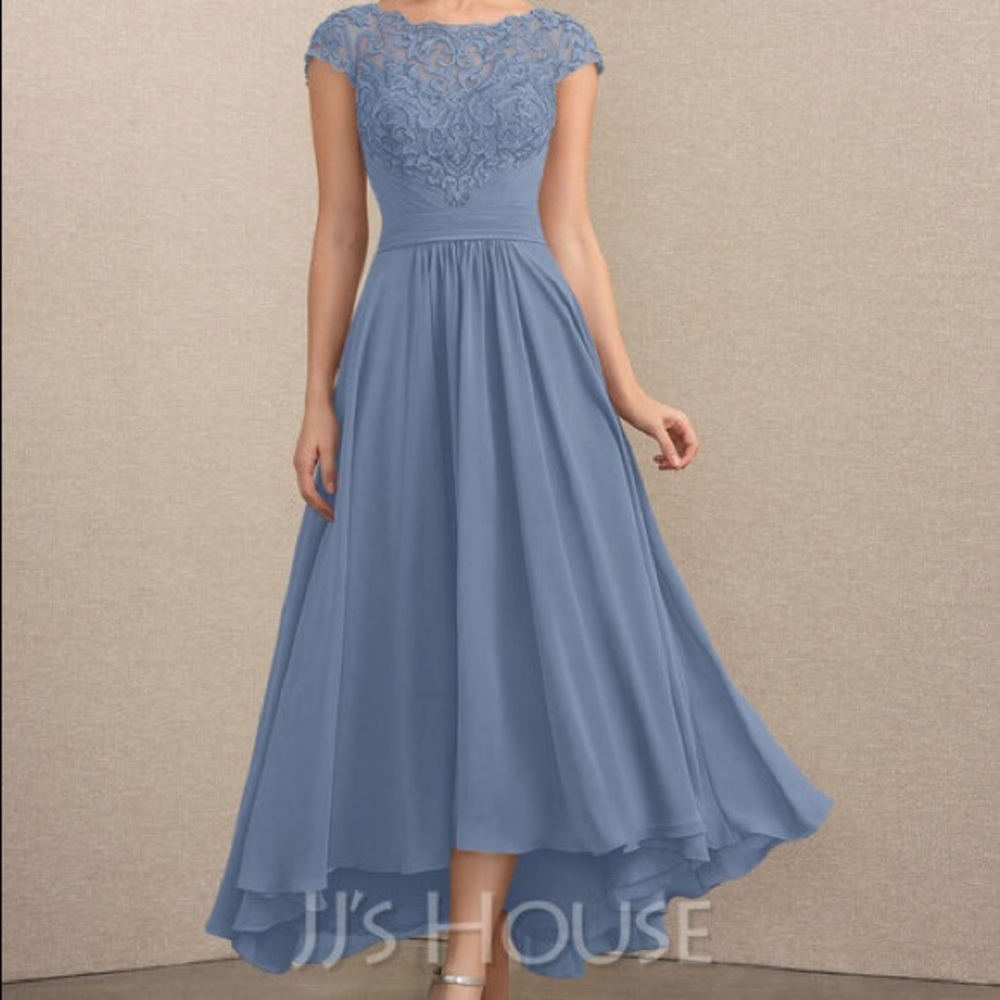 JJs House Blue A-Line Cap Sleeve Dress for Weddings